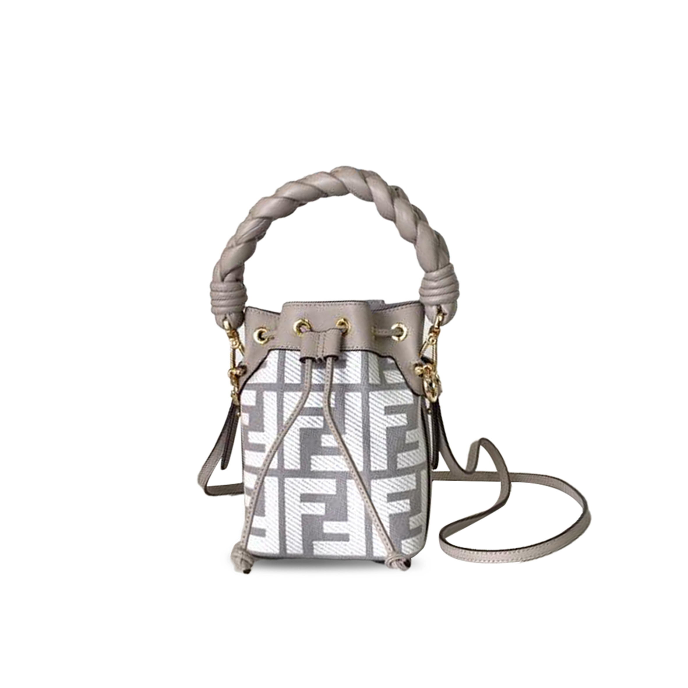 F**di embroidered fabric and leather mini mon tresor bucket bag (18*12*10cm)